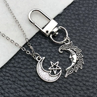 Breloque en alliage de zinc argenté antique avec motif étoile et visage de lune pour bijoux de costume d'Halloween