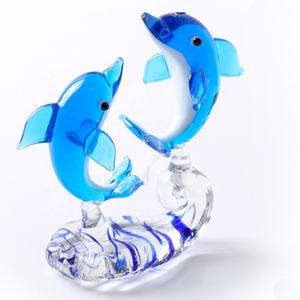 Bức tượng nhỏ cá heo Thủy tinh màu nâu nghệ thuật Murano Kính sóng cá heo biển động vật điêu khắc biển - Product Image 5