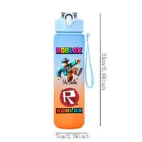 Gourde 750 ml à dégradé de couleurs, motif Anime Graffiti, avec paille, pour les jeux Roblox, accessoire quotidien pour étudiants, cadeau d'anniversaire pour garçon