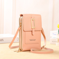 Sac bandoulière pour téléphone à écran tactile en PU avec fermeture éclair, petit portefeuille mignon pour femme, étui avec fenêtre transparente, porte-cartes et porte-clés