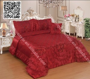 Thanh Lịch Trắng Satin Duvet Cover Set 4 Pcs Chắp Vá Bông Ruffles Pillowcases Châu Âu Phong Cách 300TC Tất Cả Các Mùa Cưới Cô Dâu - Product Image 3