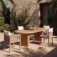 Muebles de Jardín para Todo Clima, Mesa y Sillas de Comedor de Madera de Teca, Muebles de Patio para Exteriores