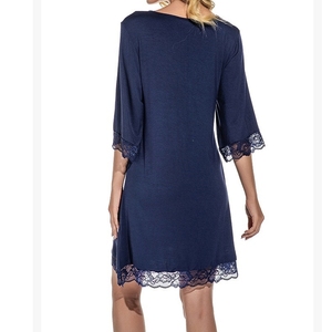 <strong>Women</strong> Sexy Lace V Neck Modal Cotton Nightgown Loose Seven Sleeve Plus Size Home Sleep Dress S 2XL - Product Image 3