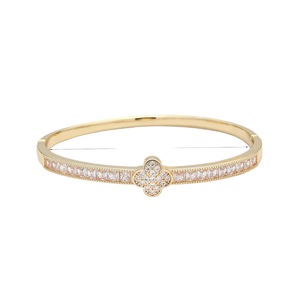 Fashion <b>Bangle</b> <b>Copper</b> Micro Insert Cubic Zirconium Geometric Flower Design Anniversary Jewelry Golden Silver Tone - Product Image 5
