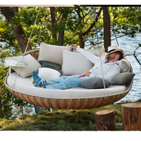 Grand lit de jardin suspendu en rotin tressé rond pour hôtel de plage, mobilier d'extérieur, nouveau design, avec coussins imperméables