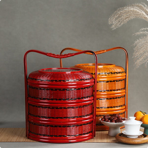 Bamboo Woven <b>Basket</b> Round Handmade Food Container <b>Storage</b> Box For Picnic Gift Wedding Anji Origin - Product Image 2