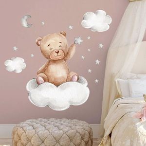 Cartoon Moon Sleeping Bear PVC <b>Wall</b> <b>Stickers</b> Dreamy <b>Cloud</b> & Star Decals for Kids Bedroom & Nursery Removable DIY <b>Wall</b> Art - Product Image 5