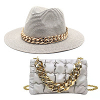 Moda mujer verano sombrero de paja señoras PU bolsos Panamá sombrero y bolso conjunto