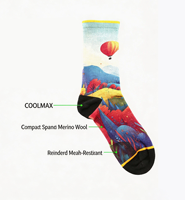 Chaussettes de sport mi-mollet en 70 % laine mérinos à imprimé numérique, antibactériennes, évacuant l'humidité, pour la randonnée, le cyclisme et l'entraînement, avec bout sans couture