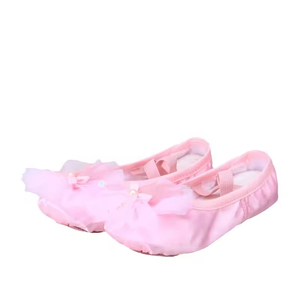 Ragazze scarpe da ballo in raso per bambini con ricamo comode ed eleganti per giovani ballerini - Product Image 1