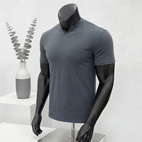 T-shirt blanc col en V pour homme, manches courtes, coupe ajustée, en coton tricoté 220g, uni, anti-plis, pour la gym, l'entraînement et les tenues décontractées