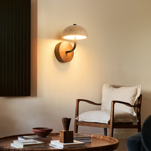 Lampe murale en pierre Huangdong, LED E27, style Wabi Sabi, éclairage nordique pour salon, chambre à coucher, chevet - Product Image 1