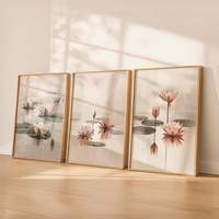 HAOWAI OEMODM Ensemble de 3 tableaux muraux neutres Lotus, Art mural Zen Nénuphar, Affiche de lotus, Décoration murale botanique minimaliste