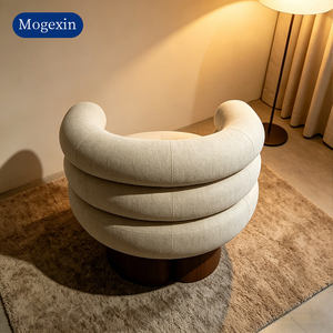 Fauteuil d'appoint élégant en tissu beige, dossier circulaire créatif, fauteuil simple pour salon et chambre à coucher - Product Image 3