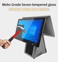 Moniteur d'ordinateur pos à double écran de 15.6 pouces tout en un écran tactile dispositif de système pos de machine de point de vente avec lecteur de codes à barres