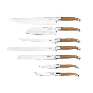 Juego de cuchillos Laguiole de 7 piezas, acero inoxidable, mango de madera, cuchillos de chef para cortar carne y pescado - Product Image 1