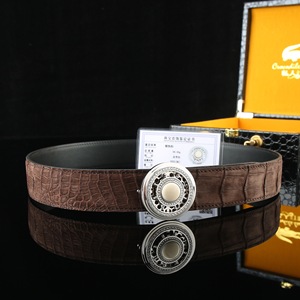 Cinturón de Cuero de Cocodrilo de Lujo para Hombre, Estilo Formal, Hebilla de Acero, Cuero de Cocodrilo del Nilo Teñido con Agua y Acabado Esmerilado - Product Image 6