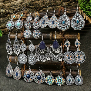 Boucles d'oreilles pendantes de style bohème, argent tibétain, turquoise, bijoux de mode pour femmes, cadeau 2024 - Product Image 1