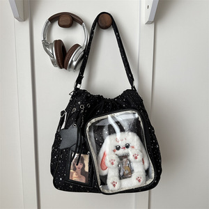 Japanese Style <b>Drawstring</b> <b>Backpack</b> Star Pattern Ita Bag Cute Shoulder Bag Large Capacity Commuter Bucket Bag For Women - Product Image 4