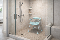 Chaise de douche pliable brevetée avec petit dossier, légère et peu encombrante