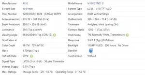 1280x1024 Resolution AUO M190ETN01.0 19 Inch LCD Panel 60Hz