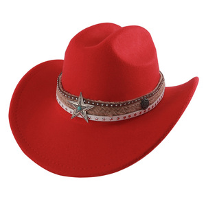 Chapeau de cowboy en polyester à large bord avec bande étoilée, accessoire de mode pour l'été en plein air - Product Image 2