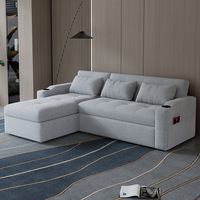 Canapé-lit multifonctionnel en tissu, pliable, avec rangement et housse amovible, idéal pour les petits espaces et la location.