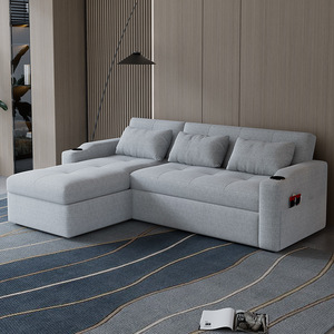 Multifunctional Fabric Sofa <b>Bed</b> Foldable Pull Out Design With Storage Detachable Cover For Small <b>Space</b> Home Rental Use - Product Image 2