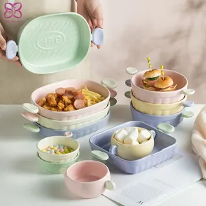 Assiettes et plats à dîner en porcelaine nordique, bols à salade, plaques de cuisson en céramique pour four à micro-ondes