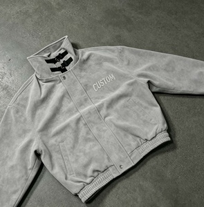 Custom <b>Men's</b> <b>Suede</b> Bomber <b>Jacket</b> Stand Collar Embroidered Letter Front Autumn Streetwear Regular Fit <b>Jackets</b> - Product Image 1