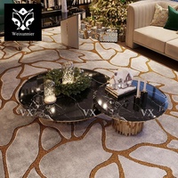 Ensemble de table basse en marbre de luxe avec base en acier inoxydable, design moderne et antique, couleur et taille personnalisables, meubles de salon 3 pièces