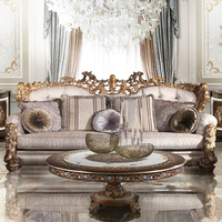 Ensemble de salon de style baroque sculpté à la main, canapé et fauteuil rembourrés sur mesure avec table basse de luxe