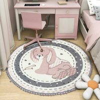 Tapis de jeu rond pour chambre d'enfant, tapis rampant en mousse épaisse, tapis rose avec pompon sphérique