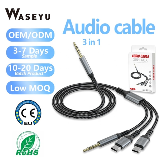 3 in 1 Type C/ IP/ 3.5mm to Aux Cable USB Type-C Male to 3.5mm Cord Car AUX Music Audio Adapter