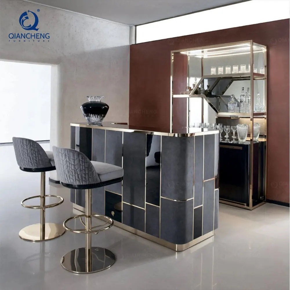 QIANCHENG restaurant 201 or acier inoxydable luxe comptoir hauteur tabourets chaises de bar table haute moderne et tabourets de bar pivotants