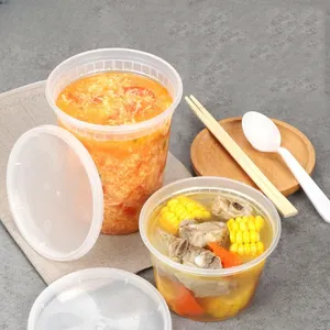 일회용 플라스틱 PP 전자 레인지 냉동고 꺼내기 투명 수프 델리 컵 그릇 식사 준비 식품 보관 용기 식품 포장 상자
