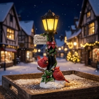Figura de Farolillo Navideño Iluminado con LED, Letrero de Feliz Navidad con Cardenales Rojos, Decoración Navideña OEM