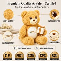 Ours en peluche personnalisé à marque privée avec applique en fourrure bouclée, yeux brodés et ventre brodé, pour les boutiques de cadeaux