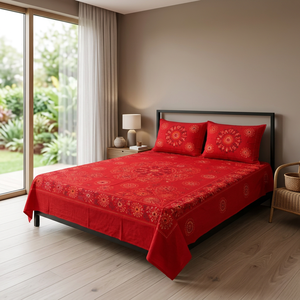 Couvre-lit en coton rouge imprimé avec motif floral |   Ensemble de literie style bohème |   Décoration de chambre à coucher, décoration intérieure - Product Image 2