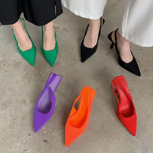 PDEP Sepatu Formal Formal Wanita Warna Permen Jelly Sepatu Hak Rendah Ujung Baja Sutra Sepatu Pesta Wanita Bergaya