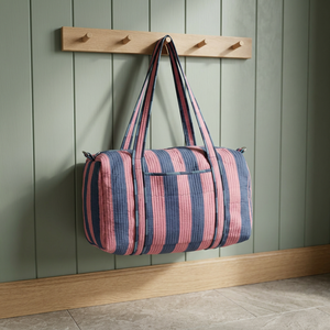 Bolsa de Viaje Deportiva de Algodón a Rayas, Resistente, Ligera, con Cierre de Cremallera, Gran Capacidad, para Gimnasio, Equipaje de Mano, Azul - Product Image 3