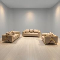Ensemble de canapés sectionnels modernes en cuir véritable avec accents métalliques dorés, design contemporain pour appartement, salon, hôtel, confortable