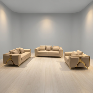 Conjunto de Sofá Seccional de Cuero Genuino Moderno con Detalles Metálicos Dorados, Diseño Contemporáneo para Sala de Estar y Uso en Hoteles - Product Image 4