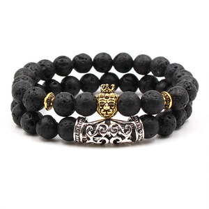 Juego de 2 piezas de pulsera con cuentas de 8 mm, corona de piedra volcánica, unisex - Product Image 4
