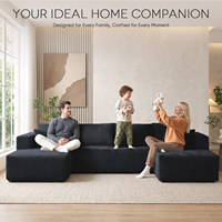 Canapé modulaire sectionnel sans structure en U en velours côtelé, canapé nuage avec ottoman, pas d'assemblage requis, moderne pour appartement et villa