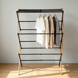 Tendedero de Ropa Plegable Personalizable de 3 Niveles, Portátil, de Acero y Bambú, Tipo Vertical - Product Image 1
