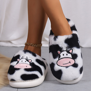 Wholesale Dropshipping Cartoon Cow Winter <strong>Thermal</strong> Warm Anti-Slippery Soft Plush <strong>Slippers</strong> for <strong>Men</strong> Women - Product Image 1