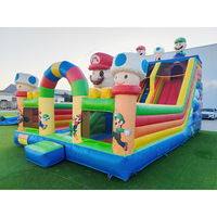 Château Gonflable Commercial Extérieur pour Enfants : Toboggan et Aire de Saut Thème Monde de Jeu Cartoon - Aventure Colorée du Royaume Champignon