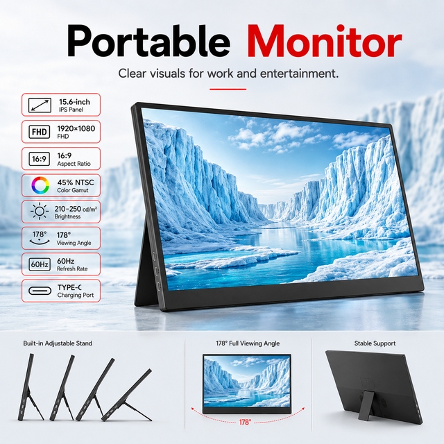 Factory Direct 15.6 Inch FHD 1080P IPS Monitor Slim Lightweight Second Screen for Laptop Phone Business Office Portable Monitor