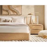 Lit double moderne en chêne massif sculpté à la main avec rangement, style américain, mobilier de chambre rembourré personnalisable pour hôtel